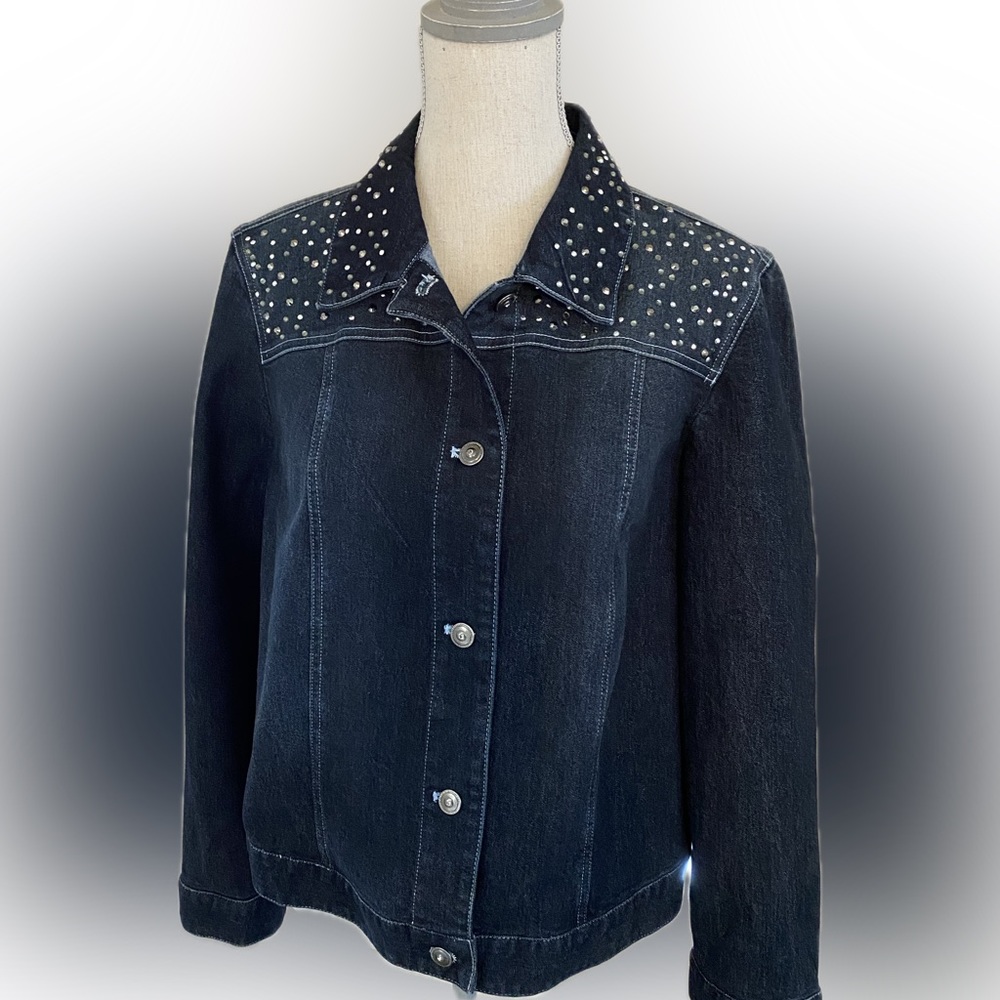 Chico’s embellished dark denim jacket